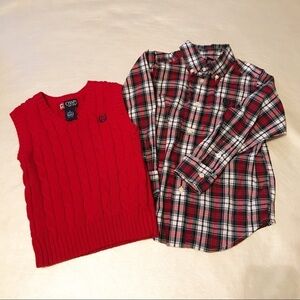 Chaps boy’s  LS button down shirt and vest sz 4